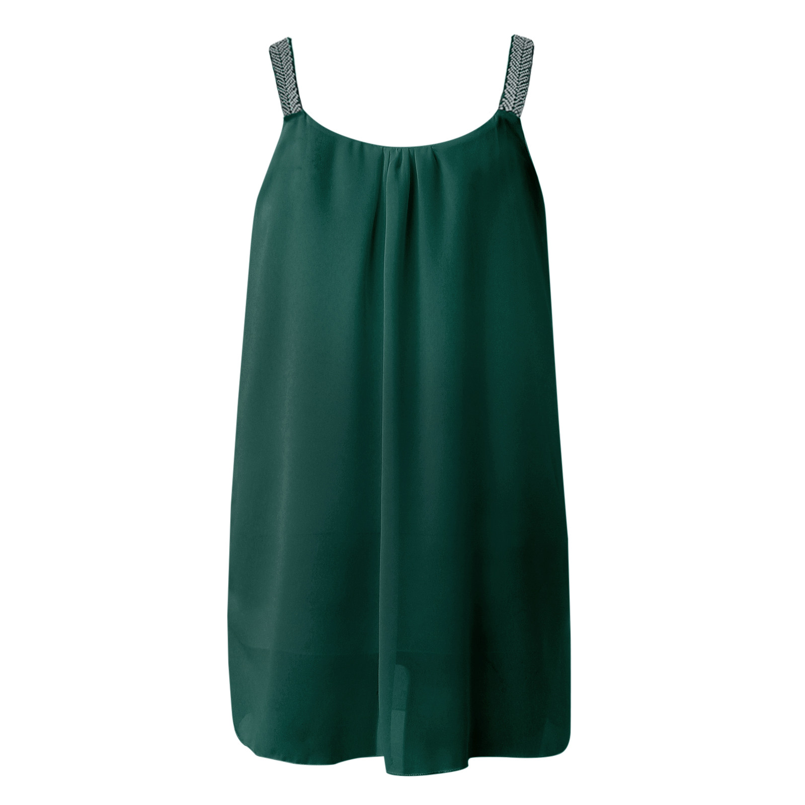 thumbnail image 3 of Camiseta sin mangas con tirantes de encaje y pliegues de gasa lisa para mujer, tallas grandes - Sin mangas, cuello redondo, poliéster/gasa, ropa de playa para el verano, 1 pieza, 3 of 7